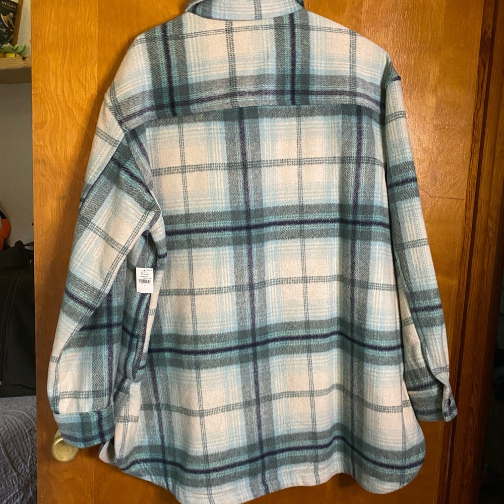 Old Navy Teal and Cream Plaid Jacket - Picture 2 of 6